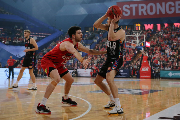 United’s Chris Goulding looks to pass during Sunday’s game two clash with the Perth Wildcats.