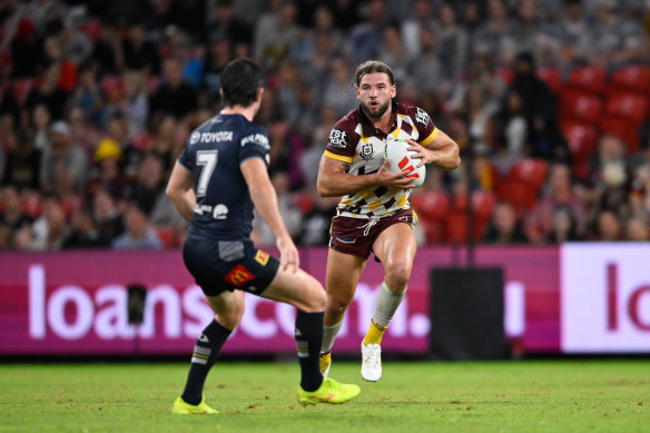 Pat Carrigan in action for the Brisbane Broncos against the North Queensland Cowboys on Friday night.