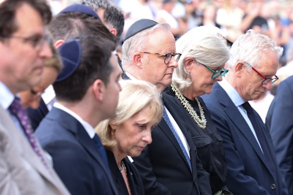 Prime Minister Anthony Albanese joins members of the Jewish community at the vigil.