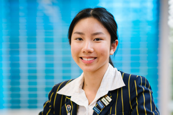 Ravenswood student Celina Dong was up bright and early to check her subject results before heading to work at Harris Farm.