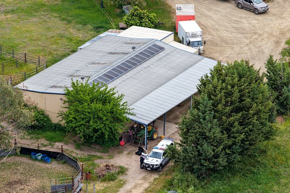 Police at Nugent’s property in Tarrawingee on Tuesday.