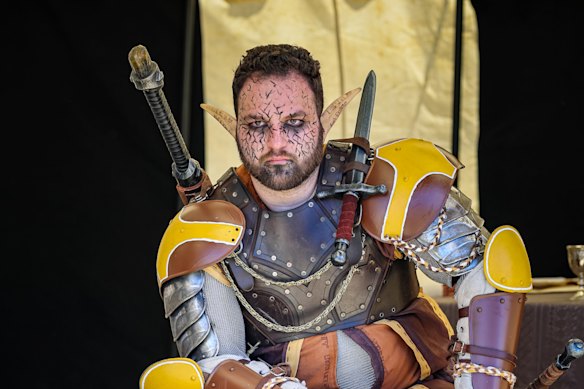 Rory Fenech in battle gear at live action role-playing event DrachenFest.