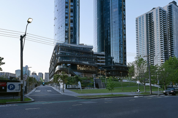 The ground-level view of the Melbourne Square development in Southbank.