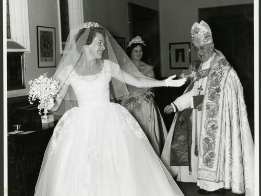 Diana Fisher, currently missing from the royal debate, pictured on her own wedding day.