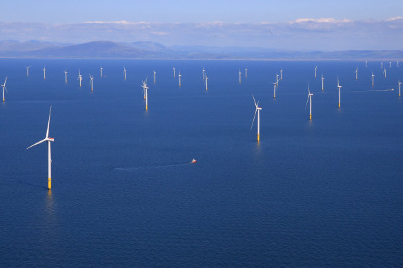 An offshore wind farm off the coast of the UK operated by Orsted.