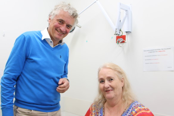 Professor Michael Schuetz with Christine Ebrey, who has suffered from chronic bone infection issues for a decade.