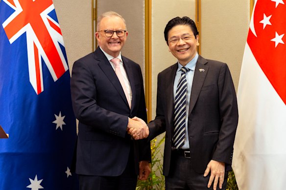 Anthony Albanese with Singaporean Prime Minister Lawrence Wong on Friday.