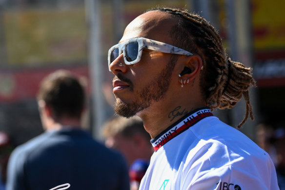 Formula One legend Lewis Hamilton arrives at the track.
