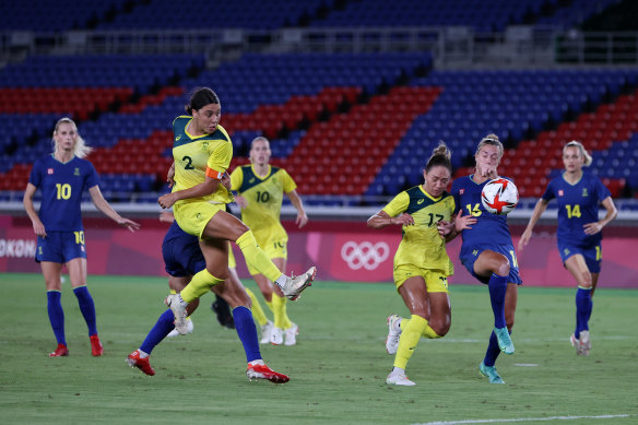 Sam Kerr’s goal against Sweden late in the first half was disallowed.