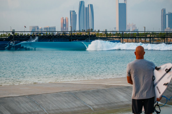 Kelly Slater surveys the scene at his new wave pool in Abu Dhabi.