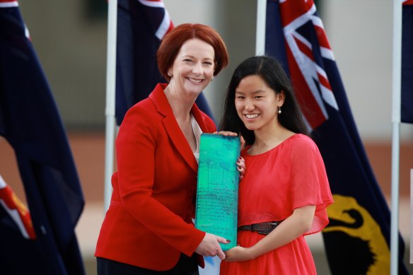 As Young Australian of the Year in 2012, with then PM Julia Gillard.