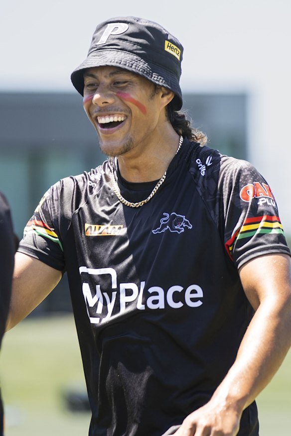 Jarome Luai trains with the Panthers as he prepares to return from a shoulder reconstruction.