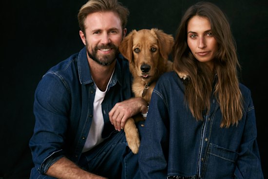 Tom: Bassike classic  shirt, $480, regular-fit slouch jeans, $420, and regular-fit T-shirt, $110. Adidas sneakers, $150.
Dominique: Bassike utility shirt, $450, and mid-rise slim crop 
jeans, $395.