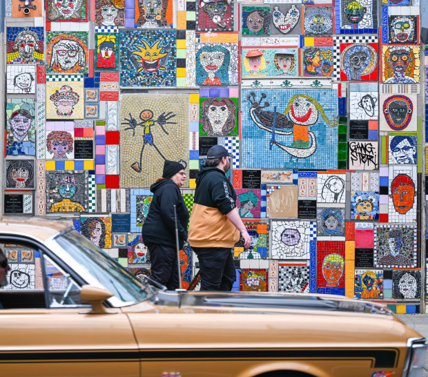 The much-loved mosaic at the train station underpass on Patterson Road, Bentleigh.