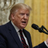 US President Donald Trump speaks during news conference with Finnish President Sauli Niinisto in the East Room of the White House.