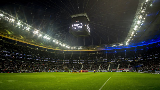 Eintracht Frankfurt display a message to Vladimir Putin ahead of their game with Bayern.
