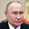 Russian President Vladimir Putin delivers a video address to congratulate employees and veterans of the Russian Emergencies Ministry on their professional holiday, Rescue Worker’s Day, in Moscow, Russia, Friday, Dec. 27, 2024. (Alexander Kazakov, Sputnik, Kremlin Pool Photo via AP)