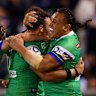 Sebastian Kris and Josh Papalii celebrate the match winner.