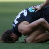 Carlton star Charlie Curnow injured his ankle.