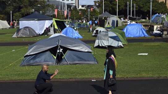 The pro-Palestine encampment at the University of Sydney.