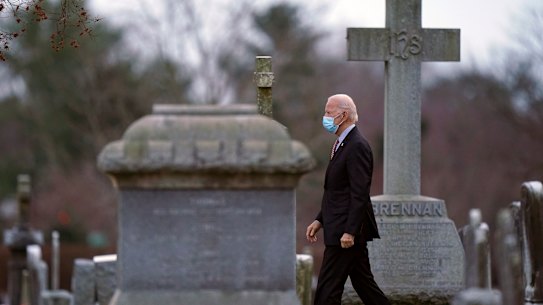 President-elect Joe Biden departs the St Joseph on the Brandywine Catholic Church on Saturday in Wilmington, Delaware. 