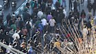 Protesters march in downtown Tehran on Monday.