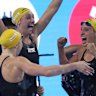 Mollie O’Callaghan, Meg Harris and Milla Jansen celebrate.