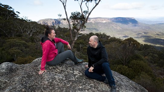 Bipartisan buddies: NSW Environment Minister Matt Kean with Trish Doyle at one of the lookout points within the new Ngula Bulgarabang Regional Park, formerly known to locals as the Radiata Plateau.