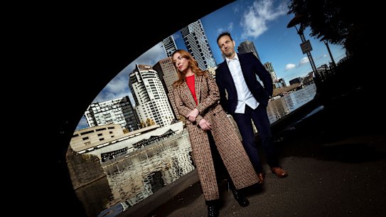 Hannah Fox and Gideon Obarzanek, co artistic directors of Melbournes new major arts festival RISING, pose beside the Yarra.