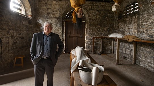 Hobsons Bay Councillor Peter Hemphill in the Williamstown Morgue,  believed to be the first of its kind in Victoria.