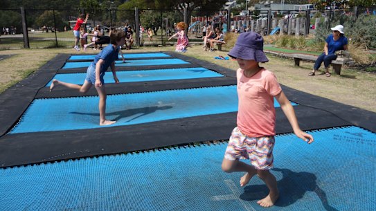 Children bounce on the Lorne trampolines when they were still open in 2020.