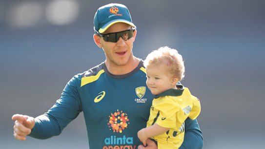 Australian captain Tim Paine with his son Charlie at the MCG on Christmas Day.