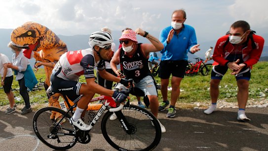 Richie Porte climbs the Loze pass during Wednesday's stage 17.