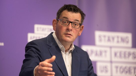 Premier Daniel Andrews announces the stage four business restrictions on Monday.
