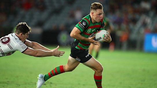 Blake Taaffe cuts through the Sea Eagles’ defence in Gosford.