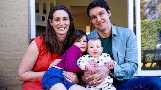 Lisa and Diarmaid Connolly with their children Alex, 4, and Izzy, 8 months, at home in Oyster Bay. They move back to Ireland in September.