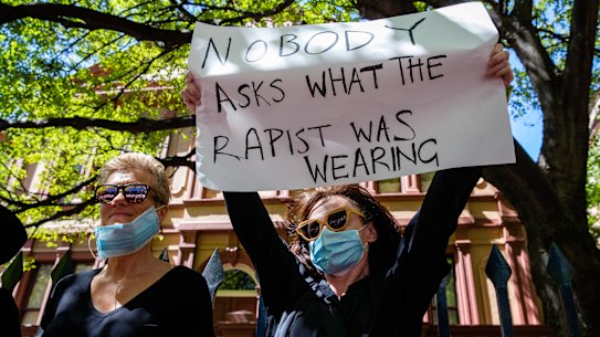 A protestor at the women’s March4Justice in Sydney.
