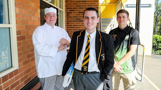 James Cavallaro, Thomas Kilby and Ryan Grouse at Champagnat Catholic College in Maroubra.