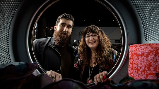 Sean Mallard and his mother, Enrica Mallard, at their Brunswick East laundromat.