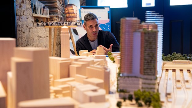 Scott Duncan, a partner with Skidmore Owings and Merrill, with a model of Central Place Sydney, a $3 billion development near Central Station.