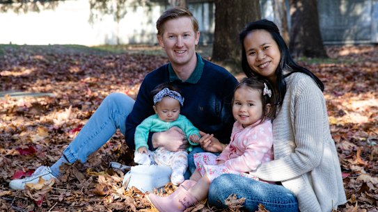 Hugh and Hanako Stump with their two daughters, aged six months and three.  