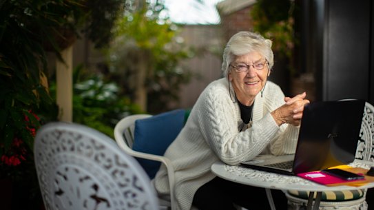 Brave new world: Judy Briggs learnt video conferencing at 82.