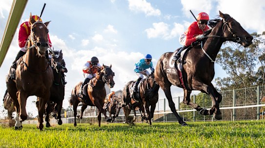 Sam Clipperton on Exoboom wins the Hawkesbury Guineas.