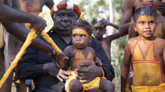 Yunupingu, pictured in 2019, has died at the age of 74.