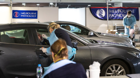 Drive-through testing, such as the kind pictured here at Chadstone Schopping Centre, could be set up for AFL players at Marvel Stadium.