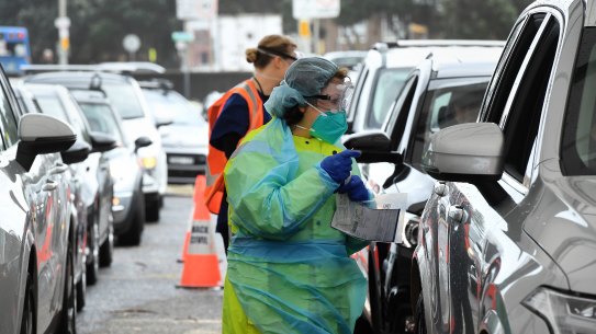 Drive through COVID testing in Bondi. The Delta variant is more transmissible than earlier variants of the virus.