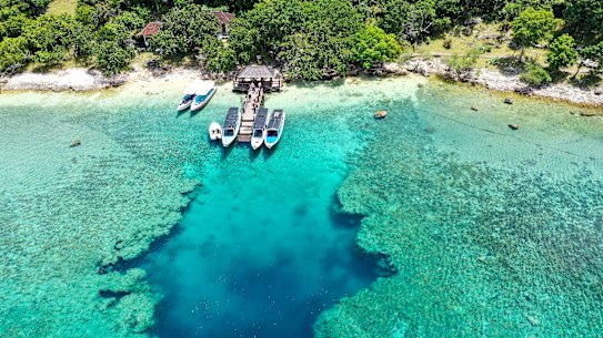 Boats at the pier, Menjangan Island.