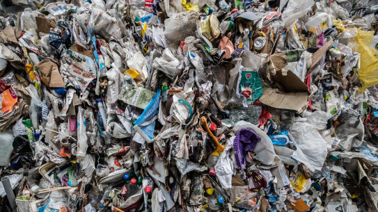 Bales of recyclable materials in the Derrimut warehouse.