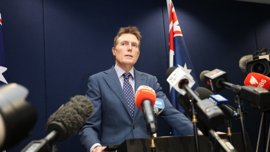 Attorney-General Christian Porter speaks during the media conference last week.