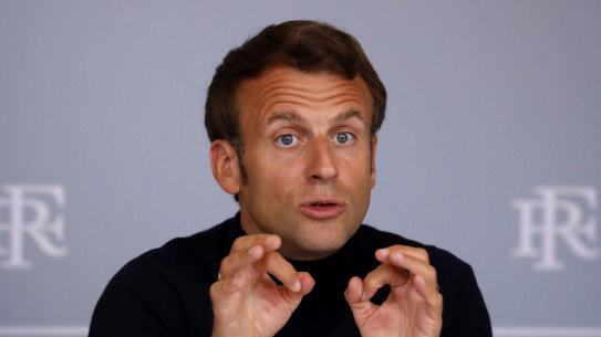 French President Emmanuel Macron attends a video call with authorities from La Reunion, Mayotte and Saint Pierre et Miquelon overseas territories about the pandemic on Thursday.